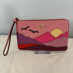 Coach Mountain Motif Large Corner Zip Wristlet